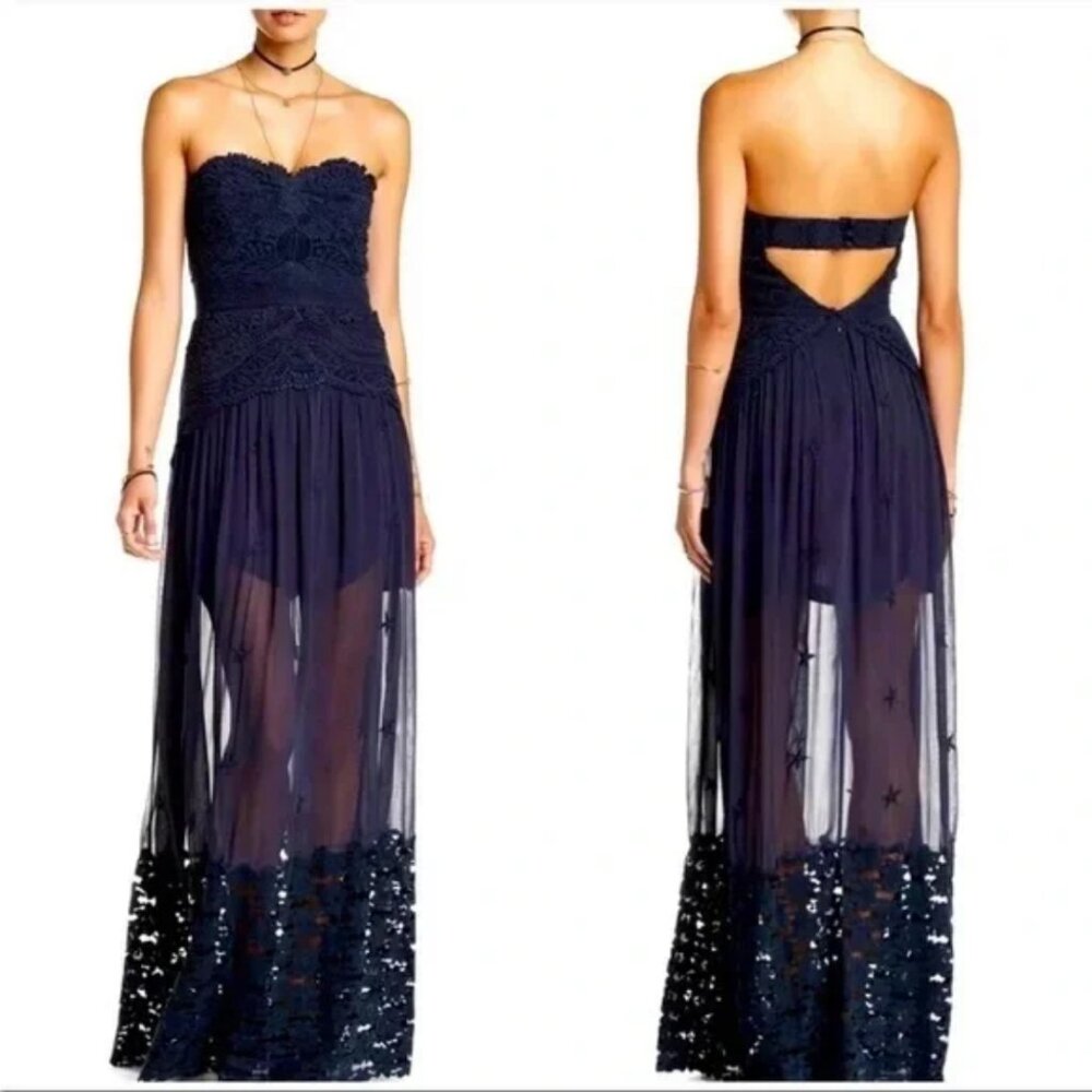NWOT Free People Monarch Lace Strapless Maxi Dress